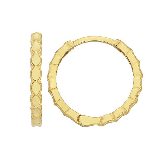 14K Real Solid Gold Minimalist Textured Hoop Earrings for Women