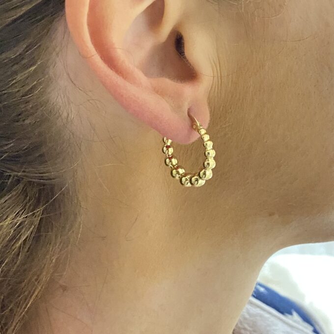 14K Solid Gold Chunky Hoop Earrings for Women , Gift for Her , Thick Hoop Earrings , Dot Hoops Earrings , Gift for Mom