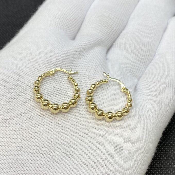 14K Solid Gold Chunky Hoop Earrings for Women , Gift for Her , Thick Hoop Earrings , Dot Hoops Earrings , Xmas Gift for Mom