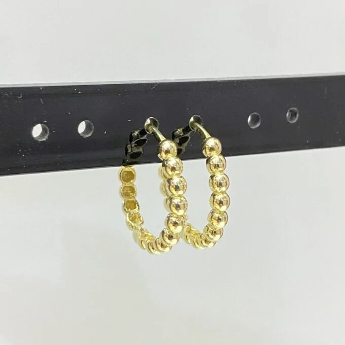 14K Solid Gold Dot Hoop Earrings for Women , Beaded Hoop Earrings , Gift for Her , Dotted Huggie Hoop , Christmas Day Gift