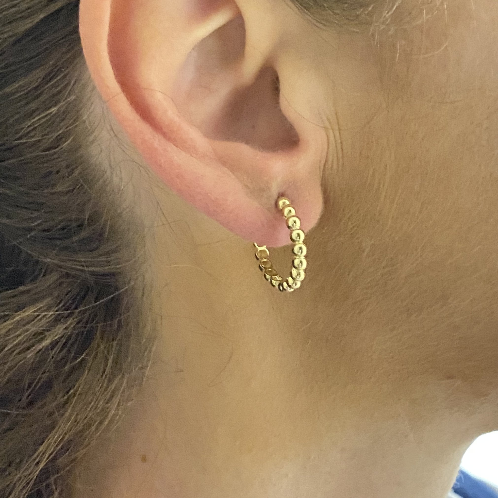 14k Solid Gold Engravable Beaded Stud Earrings for Women