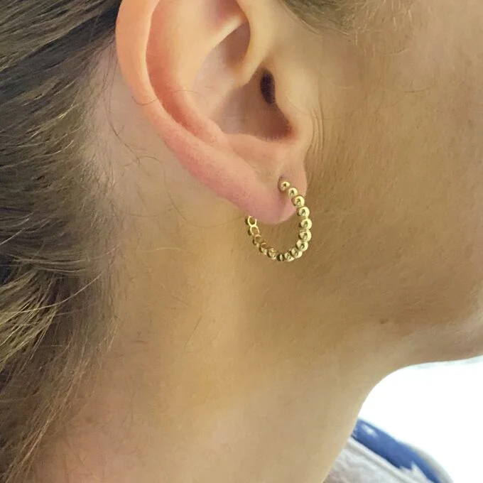 14K Solid Gold Dot Hoop Earrings for Women , Beaded Hoop Earrings , Gift for Her , Dotted Huggie Hoop , valentine's Day gift