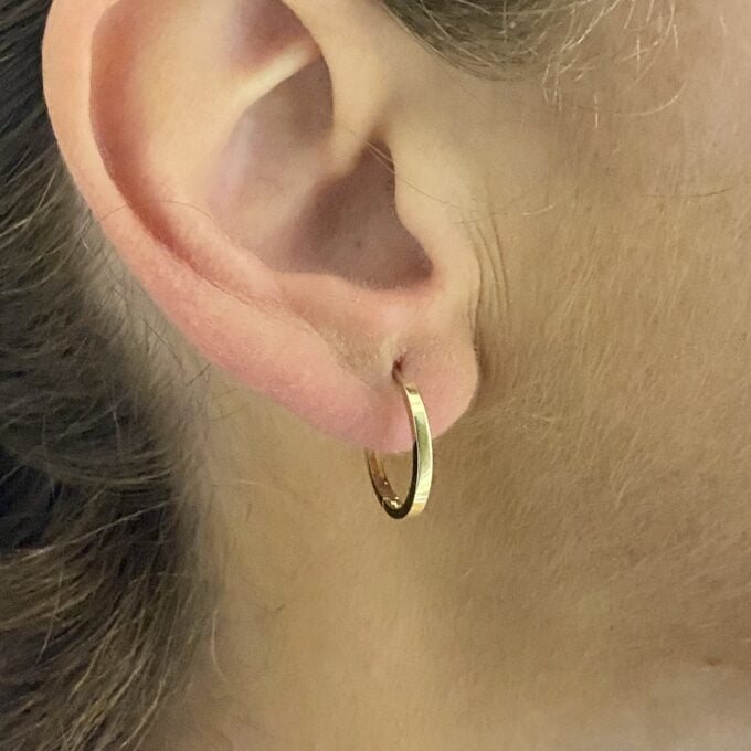 14K Solid Gold Flat Hoop Earrings for Women , Simple Dainty Hoop Earrings Gold , Birthday Gift for mom , Gift for Her , Minimalist Hoop Earrings