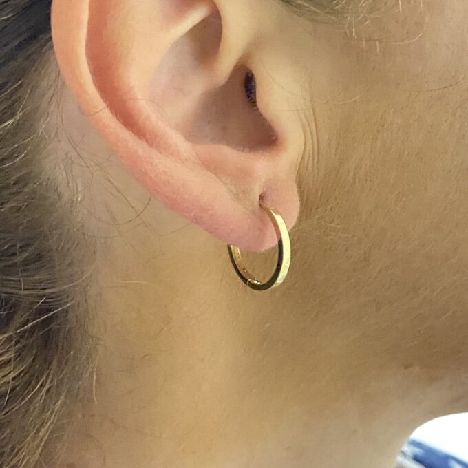 14K Solid Gold Flat Hoop Earrings for Women , Simple Dainty Hoop Earrings Gold , Xmas Gift for mom , Gift for Her , Minimalist Hoop Earrings