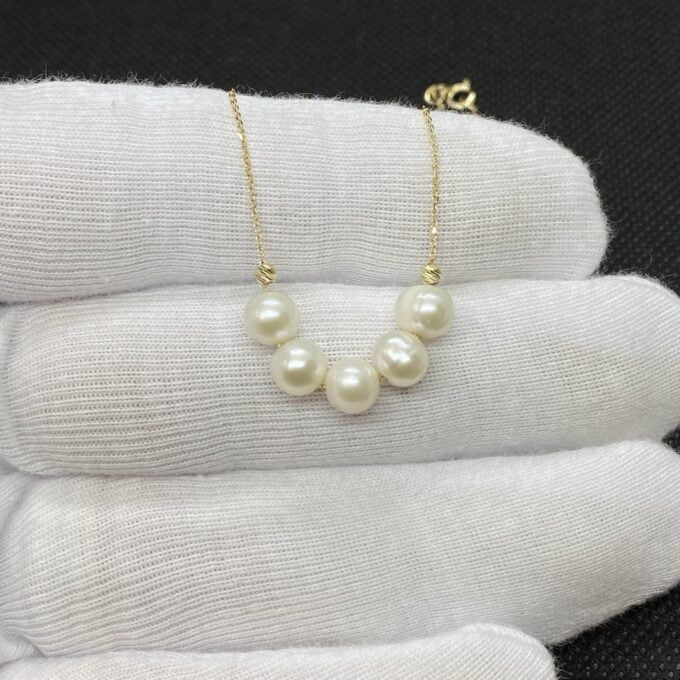 14K Real Solid Gold Beaded Pearl Necklace for Women , Dainty Freshwater Pearl Bead Necklace , Bridesmaids Jewelry ,Birthday Gifts for Her