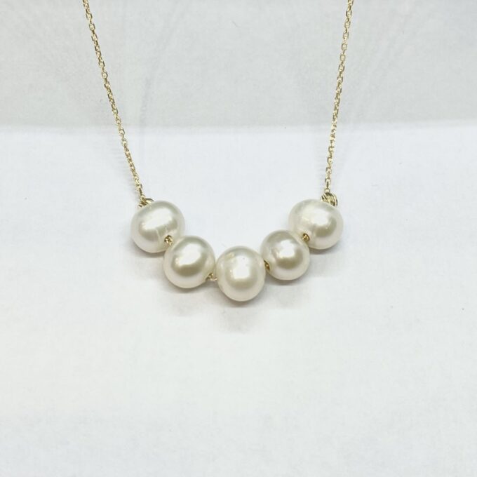 14K Real Solid Gold Beaded Pearl Necklace for Women , Dainty Freshwater Pearl Bead Necklace , Bridesmaids Jewelry , Birthday Gifts for mom