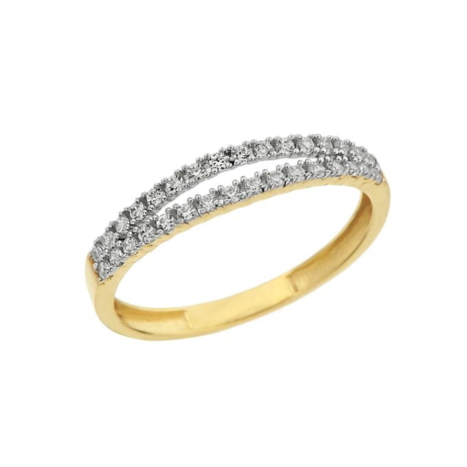 14K Real Solid Gold Double Row Micro Pave Ring for Women , CZ Stackable Ring , Cubic Zirconia Statement Ring, Wedding Band Jewelry Handmade
