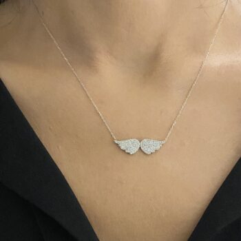 925K Sterling Silver Angel Wing Necklace for Women , CZ Pave Angel Wings Pendant , Silver Minimalist Layering Necklace , Mother's Day Gifts
