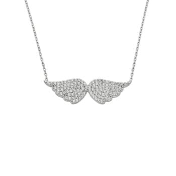 925K Sterling Silver Angel Wing Necklace for Women , CZ Pave Angel Wings Pendant , Silver Minimalist Layering Necklace , Xmas Birthday Gifts