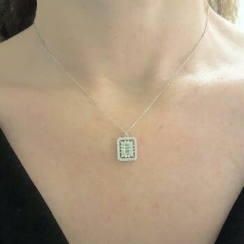 925K Sterling Silver Baguette Cluster Halo Pendant Necklace Dainty Charm Cute birthday gift