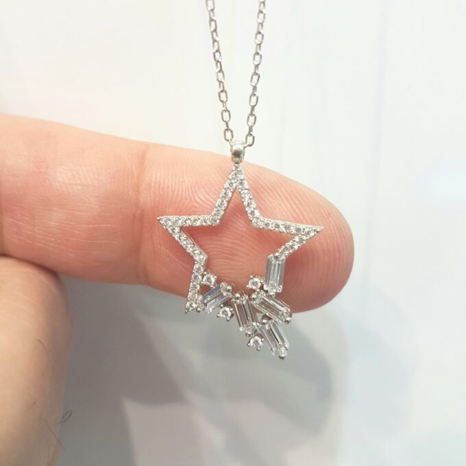 925K Sterling Silver CZ Star Necklace for Women , CZ star Pendant , handmade fine jewelry