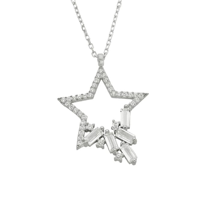 925K Sterling Silver CZ Star Necklace for Women , gift for her mom