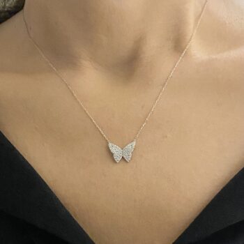 925K Sterling Silver Cubic Zirconia Butterfly Necklace for Women , Butterfly Pendant , Silver Necklace , Minimalist Layering Necklace