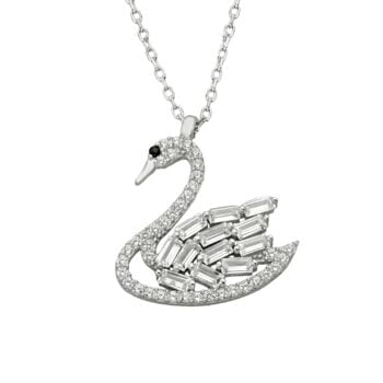 925K Sterling Silver Swan Baguette and Diomand Cut Zirconia Stones Dainty Pendant Necklace best birthday gift for women Jewelry girlfriend mom
