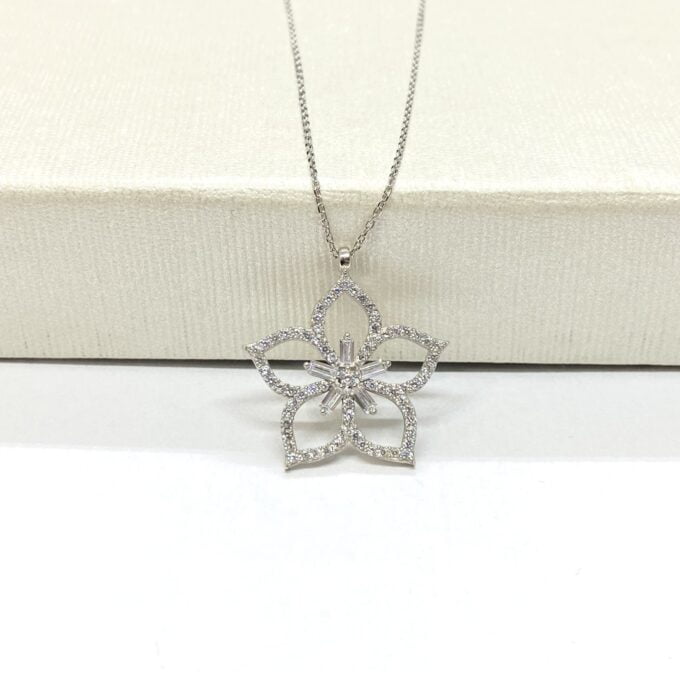 925K Sterling Silver Cherry Blossom Flower Necklace for Women , Flower Pendant Silver , Sakura Flower Necklace, christmas Gift for Her
