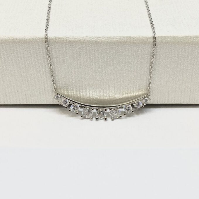 925K Sterling Silver Curved Bar Necklace for Women , CZ Bezel Curved Necklace for Women,Bridesmaid Gift , Sparkle CZ Pave Bar Necklace