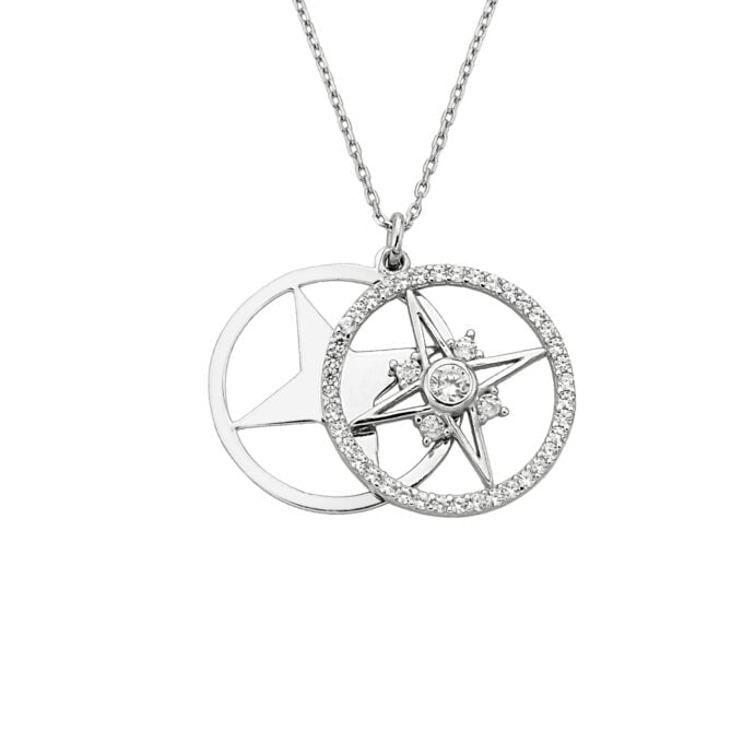 925K Sterling Silver Double North Star Necklace for Women , Compass Necklace Silver , North Star Pendant ,Dainty Charm Necklace,Gift for mom(W)