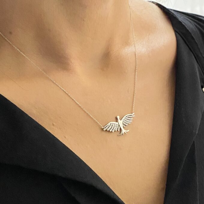 925K Sterling Silver Phoenix Necklace for Women, Phoenix Pendant Silver , Angel Wing Necklace, Phoenix Jewelry , Christmas Birthday Gift