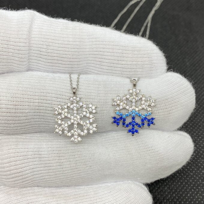 925K Sterling Silver Snowflake Pendant Necklace for Women , CZ Pave Silver Necklace , Winter Snowflake Jewelry, Dainty Necklace Silver
