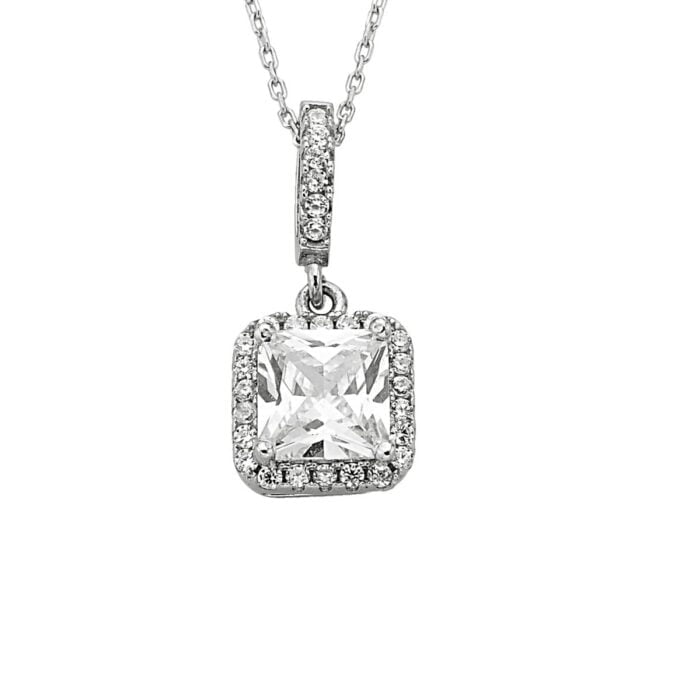 925K Sterling Silver Square Solitaire Necklace for Women , CZ Tiny Solitaire Pendant Necklace Silver,April Birthstone Necklace, Gift for Her ,W