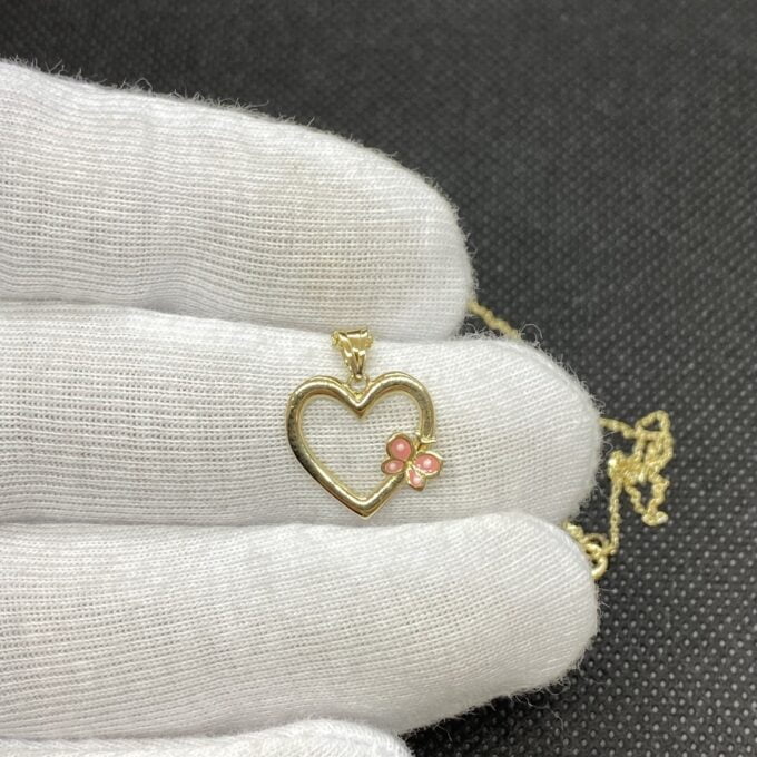 14K Real Solid Gold Heart Pendant Necklace for Women, Butterfly Necklace Gold, Gold Heart Necklace , Birthday Gift, Handmade Jewelry