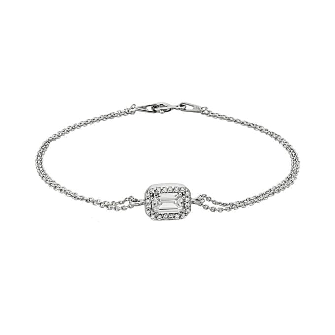 925K Sterling Silver Baguette Bracelet for Women , Baguette Jewelry , Minimalist Bracelet Silver , CZ Dainty Chain Bracelet , Gift for Her