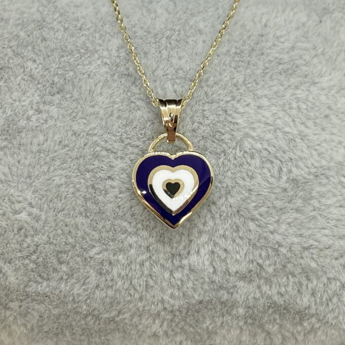 14K Real Solid Gold Heart Evil Eye Pendant Necklace for Women , Heart Shaped Navy Blue or Turquise Evil Eye Necklace , Gift for her
