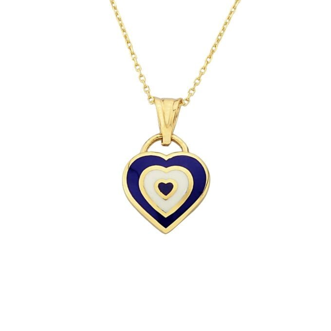 14K Real Solid Gold Heart Evil Eye Pendant Necklace for Women , Heart Shaped Navy Blue or Turquise Evil Eye Necklace , Handmade Jewelry Gift