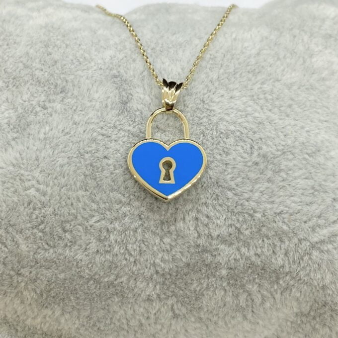 14K Real Solid Gold Heart Lock Necklace • Tiny Padlock Pendant , Yellow Gold Simple Love Necklace • Dainty Gold Chain , Gift for her mom