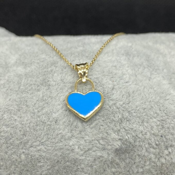 14K Real Solid Gold Turquoise Heart Necklace for Women , Gold Heart Pendant , Dainty Tiny Turquoise Heart , Minimalist Handmade Christmas Gift