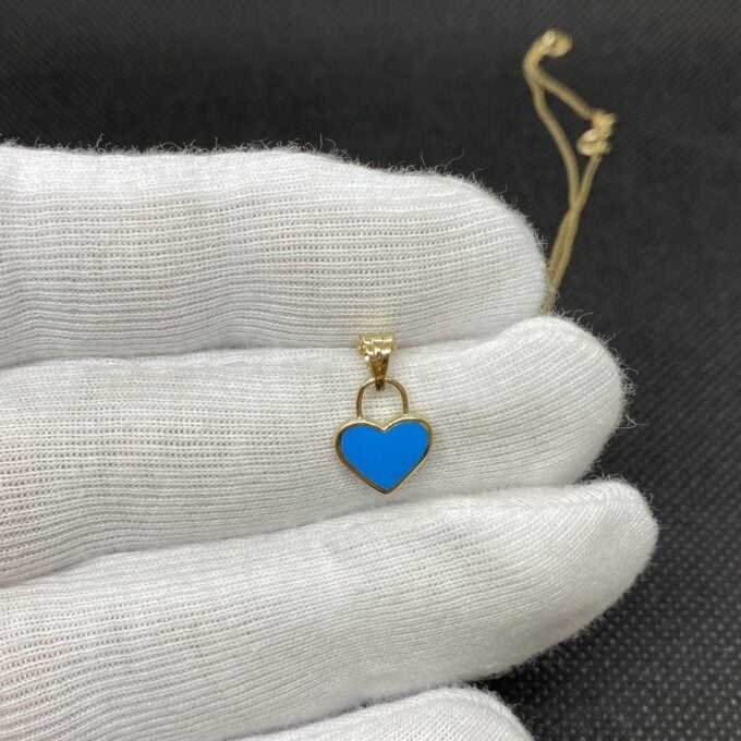 14K Real Solid Gold Turquoise Heart Necklace for Women , Gold Heart Pendant , Dainty Tiny Turquoise Heart , Minimalist Jewelry Gift
