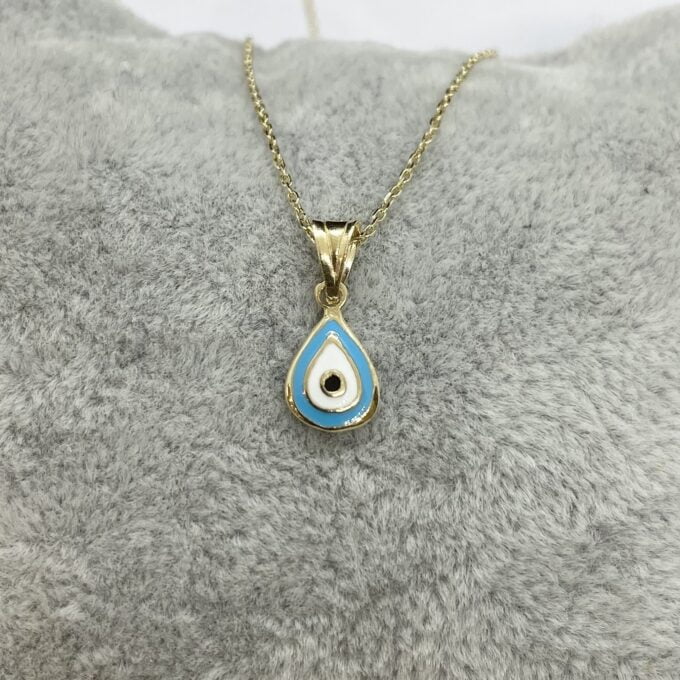 14K Real Solid Yellow Gold Teardrop Evil Eye Pendant Necklace for Women , Layered Minimalist Necklace, Christmas Birthday Gift for her mom