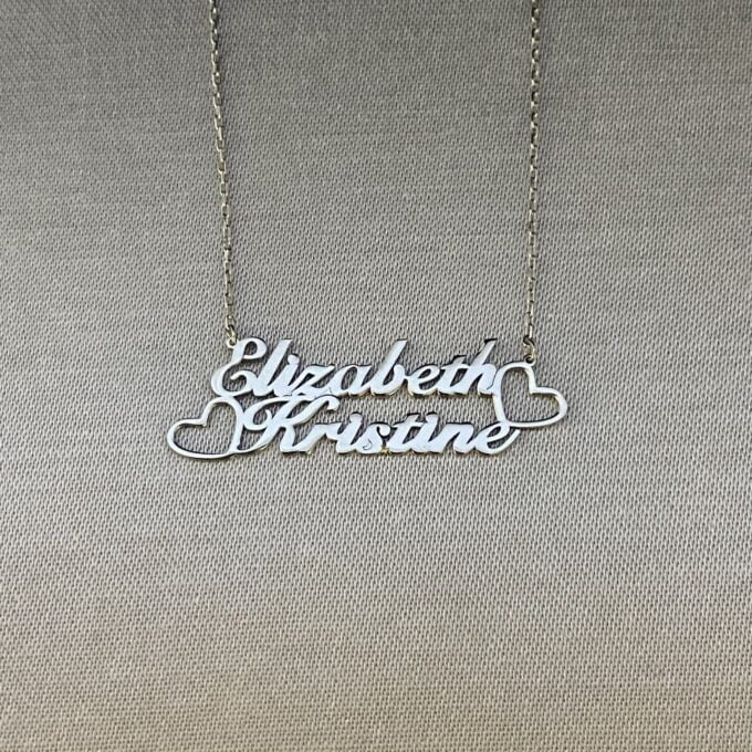 925 sterling silver Custom Name Necklace for Women, 925 Sterling Silver Nameplated Jewelry, Personalized Gift, Kids Double Name Plate Necklace Hearts