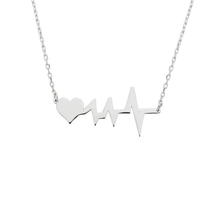 925K Sterling Silver Heart Life Line Necklace for Women , Heart Necklace Silver , Heartbeat Pulse EKG Love Cardiogram Necklace ,Gift for her