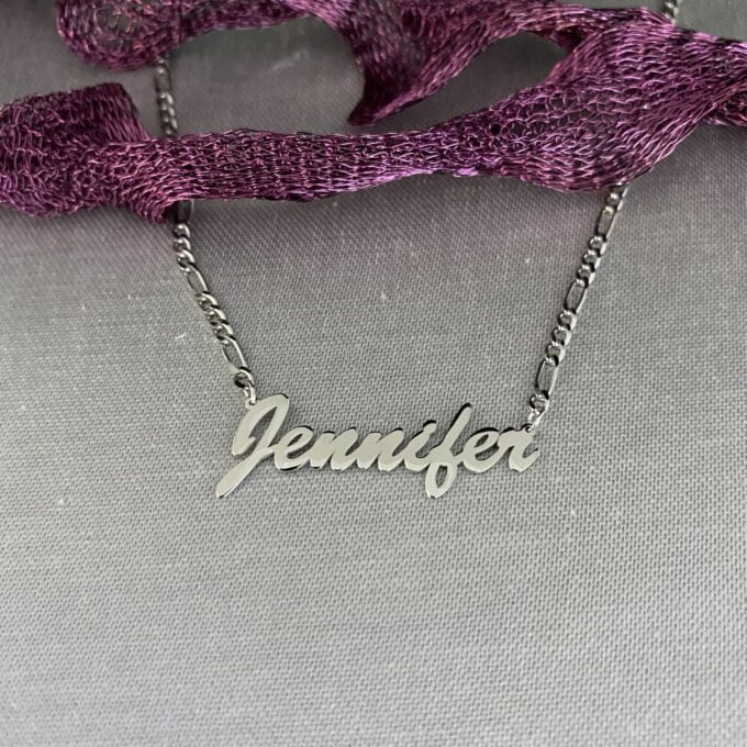 Custom Name Necklace, Personalized Name Necklace, Gift For Her, 925 Sterling Silver Custom Nameplate Jewelry for Women,Figaro Chain 925K