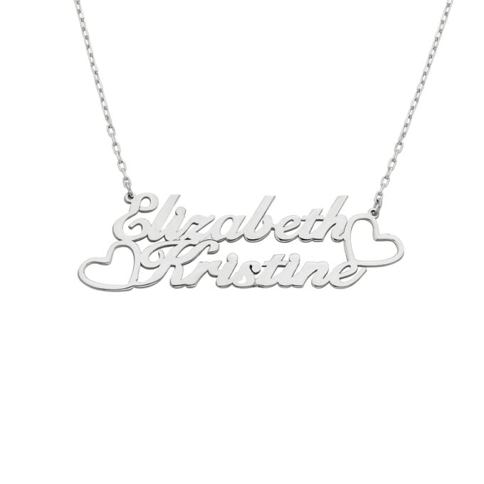 Custom Name Necklace for Women, 925 Sterling Silver Nameplated Jewelry, Personalized Gift,Family Kids Double Name Plate Necklace with Hearts