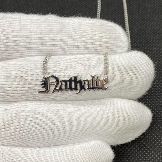 Old English Name Necklace ,925K Sterling Silver Custom Old English Name Jewelry , Personalized Gifts ,Custom Name plate Necklace for Women