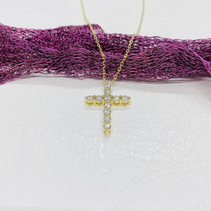 14K Real Solid Gold Diamon Cross Necklace , Christian Jewelry , Religious Necklace , Diamond Cross Pendant ,Communion Gifts , Cross Jewelry