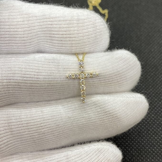 14K Real Solid Gold Diamon Cross Necklace for women, Christian Jewelry , Religious Necklace , Communion Gift , Cross Jewelry