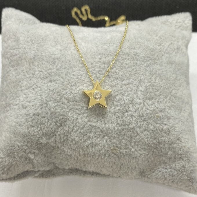 14K Real Solid Gold Diamond Star Necklace for Women , Diamond Star Pendant , Star Layered Necklace , Birtdhay Gift , Diamond Star Jewelry