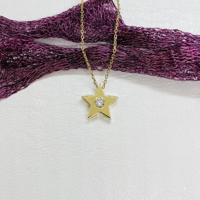 14K Real Solid Gold Diamond Star Necklace for Women , Diamond Star Pendant , Star Layered Necklace , Gift for her , Diamond Star Jewelry
