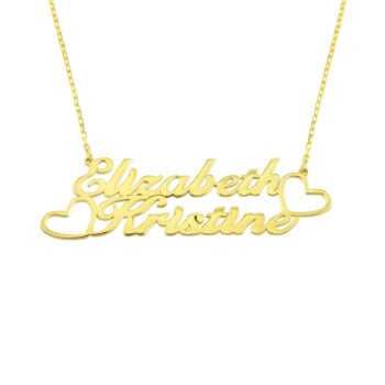 14K Real Solid Gold Personalized Two Names Necklace for Women , Gold Double Names Necklace , Family Gift,Custom Gifts , Nameplate Jewelry