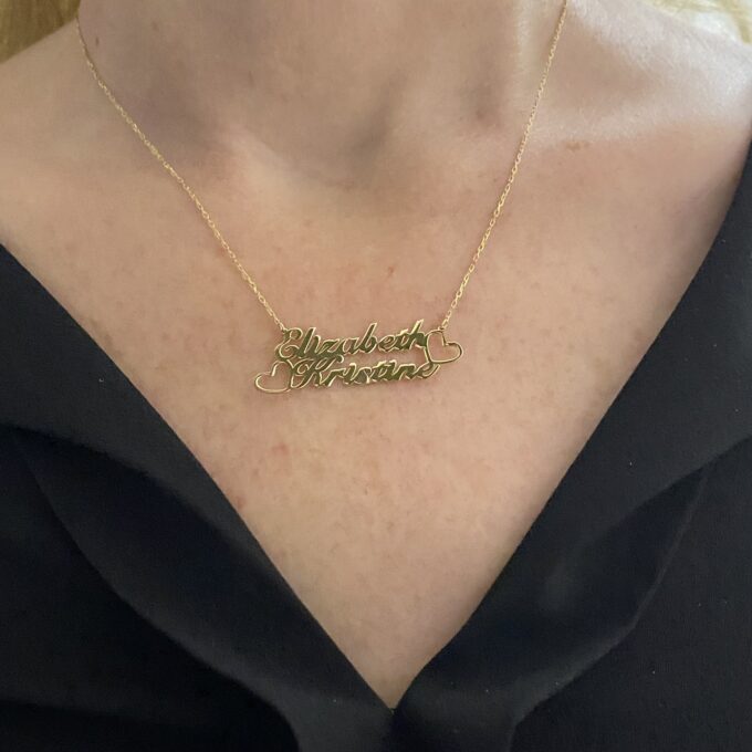 14K Real Solid Gold Personalized Two Names Necklace for Women , Gold Double Names Necklace , Family Gift, Custom Gifts , Nameplate Jewelry