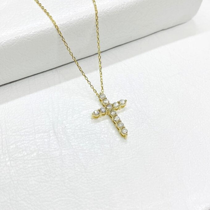 14K Solid Gold Diamon Cross Necklace ,Christian Jewelry , Religious Necklace , Diamond Cross Pendant , Communion Gift , Cross Jewelry