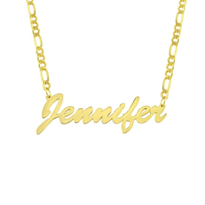 14K Real Solid Gold Figaro Chain Name Necklace , Custom Name Necklace , Personalized Gifts ,Personalized Jewelry ,Customized Name Pendant