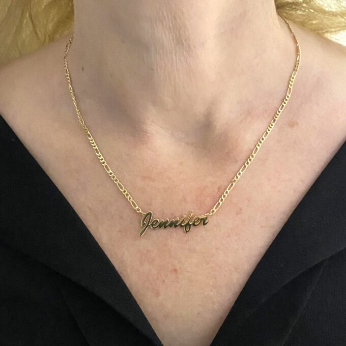 14K Gold Figaro Chain Name Necklace , Custom Name Necklace , Personalized Gifts ,Personalized Jewelry ,Customized Name Necklace