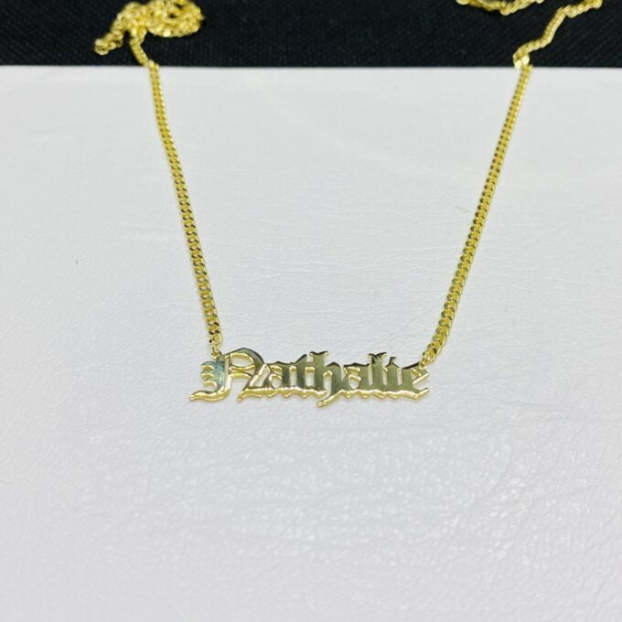14K Real Solid Gold Old English Name Necklace , Custom Name Necklace , Personalized Nameplate Jewelry ,Christmas Birthday Gift ,Gourmet Chain