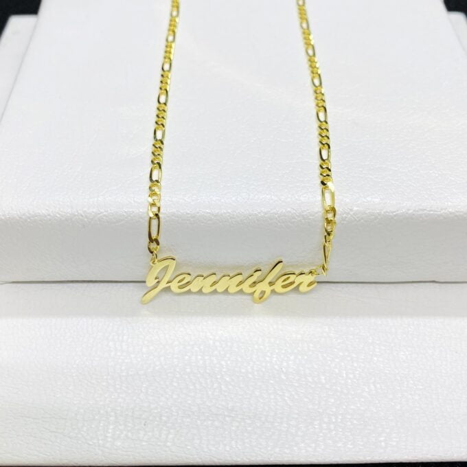 14K Solid Gold Figaro Chain Name Necklace , Custom Name Necklace , Personalized Necklace ,Personalized Jewelry ,Customized Name Pendant ,Gift for her