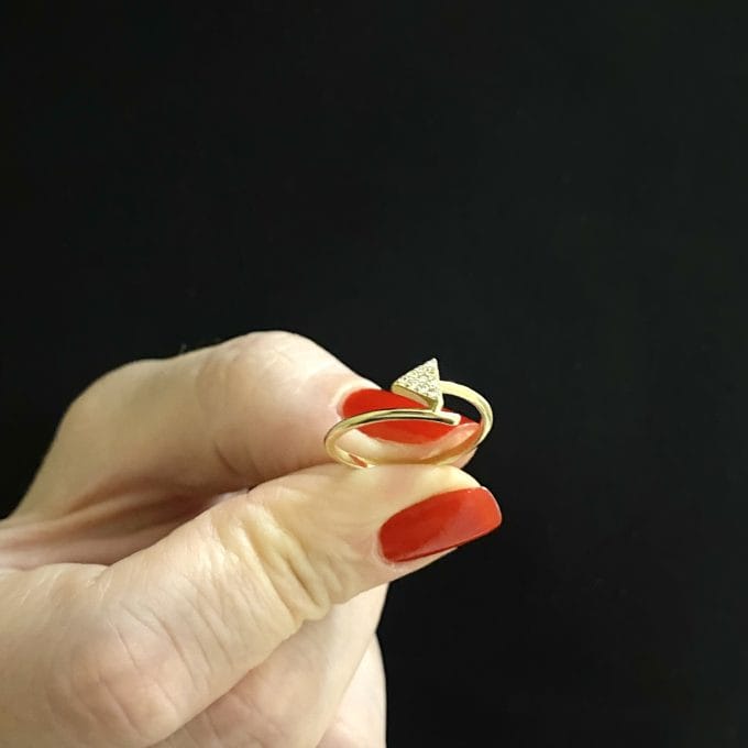 14K Real Solid Gold CZ Triangle Ring for Women - Image 5